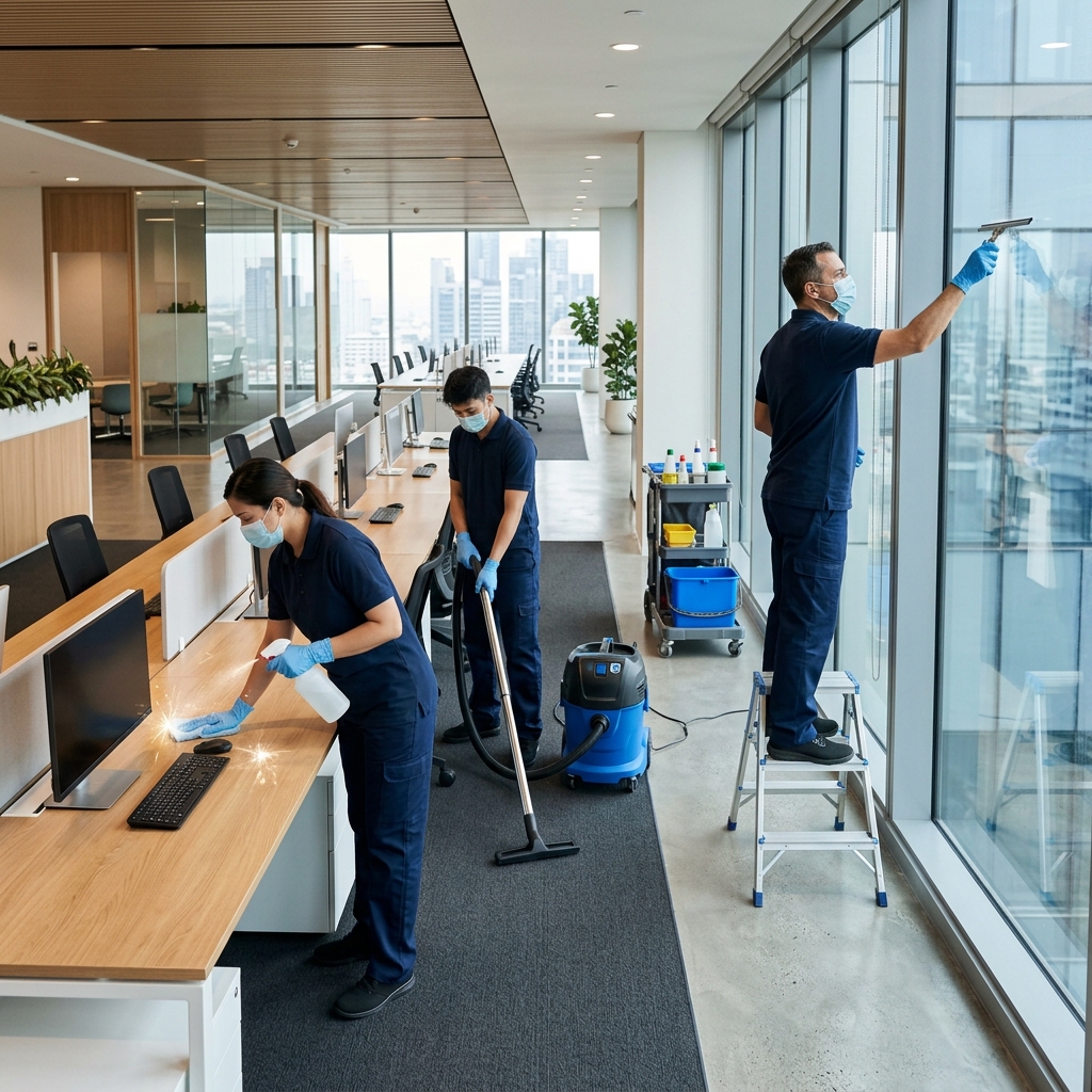 Professional cleaning team at work